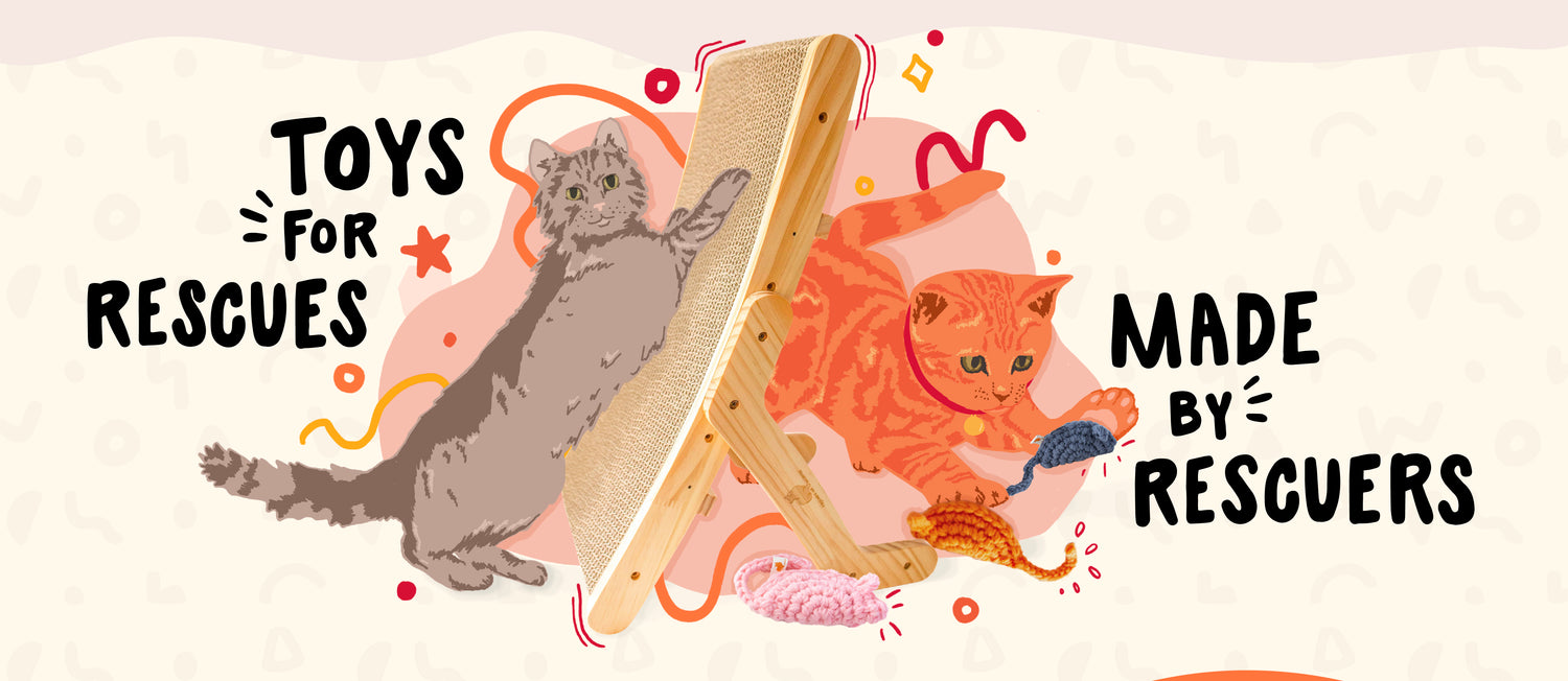 Selling high quality cat toys and products free of harmful materials. 20% of our profits go back to cat rescue efforts so we can continue saving cats' lives. Shop our toy mice and cat scratchers! Toys for Rescues Made by rescuers